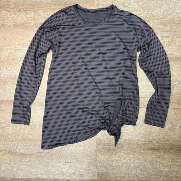 Lululemon Sheer Striped Purple Tie Front Long Sleeve Yoga Top - Picture 6 of 7